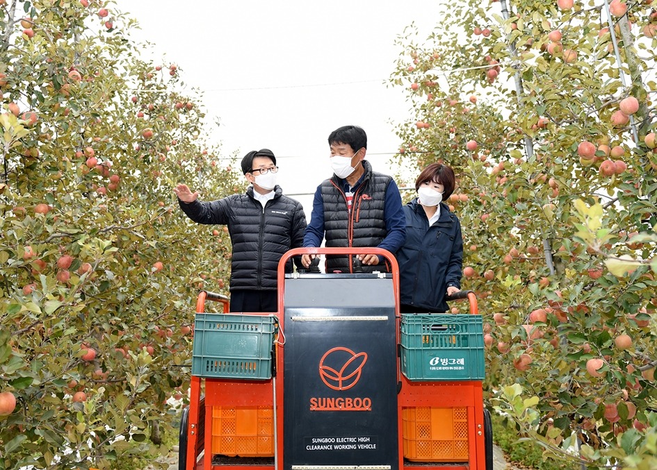 사과 재배농가 수확 현장을 방문한 최종환 파주시장